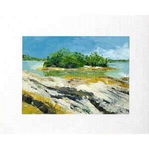 8x10 Maine Original Oil Painting Seascape Coastal Rock Art New England Signed
